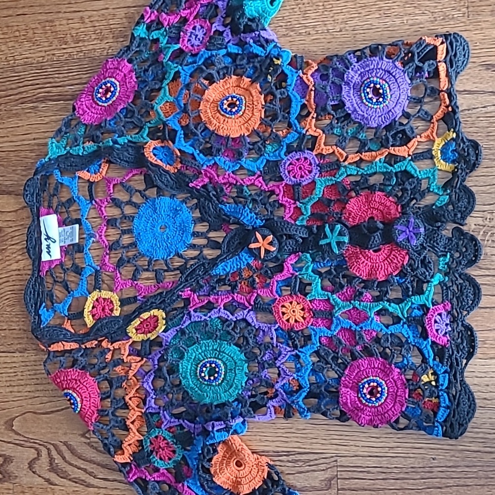 Y2K Crochet and Beaded Button Front Cardigan Sweater